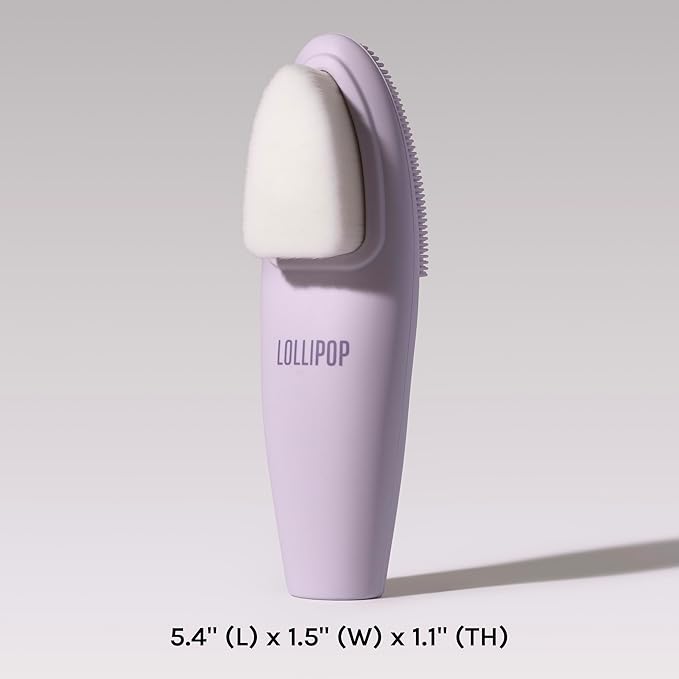 LOLLIPOP Dual-Sided Facial Cleansing Brush | Handle Size Silicone Face Exfoliator and Soft Fiber Cleanser | Manual Face Scrubber for Pores, Makeup Removal, Blackhead and Skincare Routine, Plum