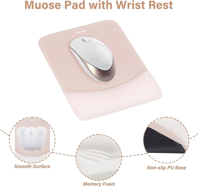 MOSISO Wrist Rest Support for Mouse Pad&Keyboard Set, Rectangular Ergonomic Mousepad Non-Slip Base Home/Office Pain Relief&Easy Typing Pad with Neoprene Cloth&Raised Silicone Lining, Apricot
