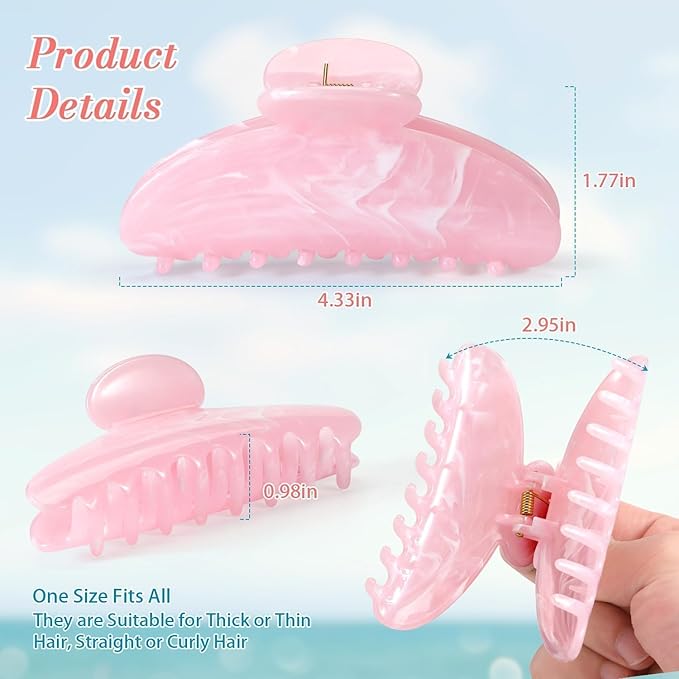 6 Pack Hair Claw Clips for Women - Large Non-Slip Claws for Thick Thin Hair, Cute Hair Barrettes Elegant & Durable, Fashion Hair Accessories Stylish Jaw Clips for Girls Gift(Assorted Colors)
