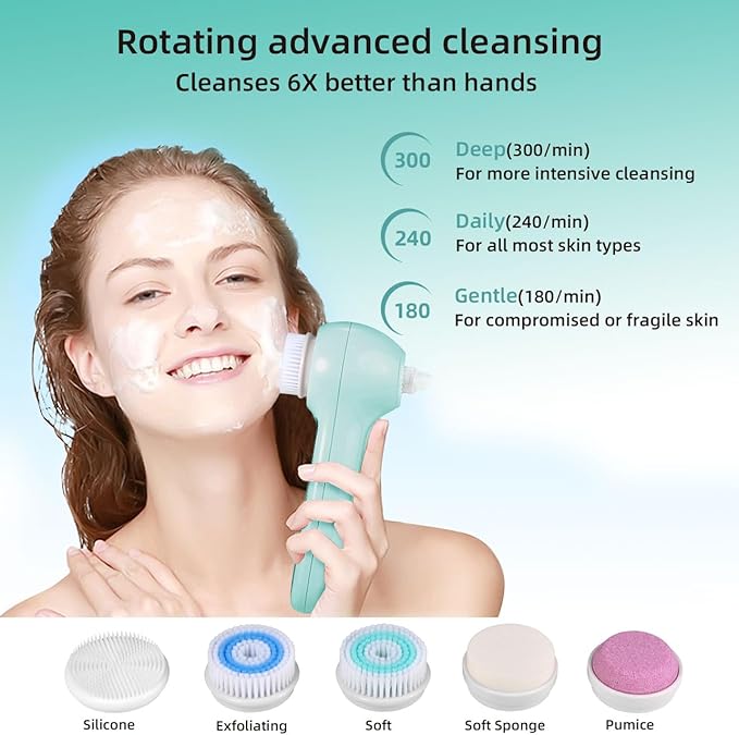 UMICKOO Face Scrubber Exfoliator,Facial Cleansing Brush Waterproof with LCD Screen,Blackhead Remover Vacuum with 5 Brush Heads,Face Spin Brush for Exfoliating, Massaging and Deep Pore Cleansing