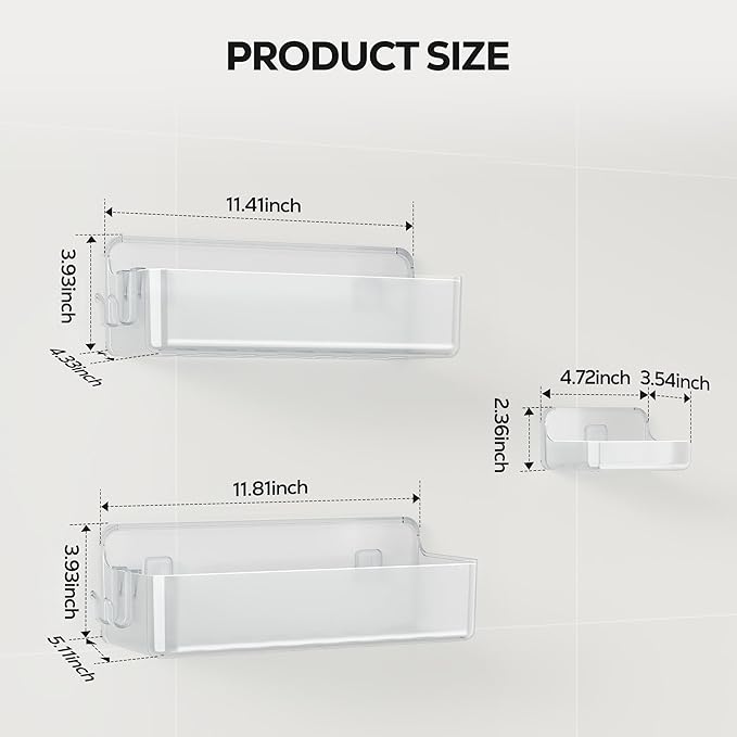 Nieifi Adhesive Wall Shelf, Shower Shelves, Shower Organizer for Bathroom Organization (A-Clear, 3 pieces)