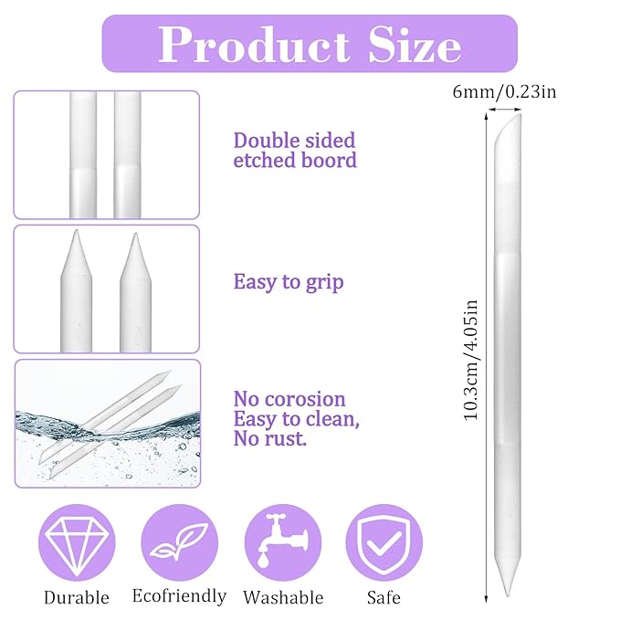 Glass Cuticle Pusher Set of 2, Dual-Ended Manicure Stick, Cuticles Remover Tool, Crystal Cuticle Pusher Glass File Long-Lasting and Double-Sided Reusable Glasses Stick for Nails and Cuticles