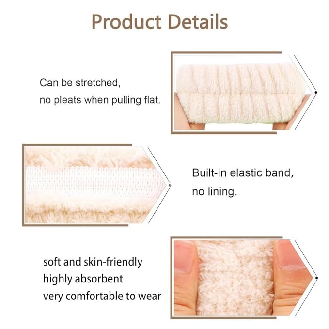 5 Pcs Spa Headbands for women and girls face washing, makeup, facial skin care, fluffy sponge SPA hairband bow hairband hairpin wristband set. (khaki)