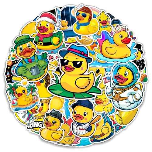 Rubber Duck Stickers 50 Pieces Vinyl Waterproof Decal for Laptop Water Bottle Phone Car Window Bike Motorcycle Stakeboard Scrapbook Ducks Sticker Gifts for Kid Teen Adult