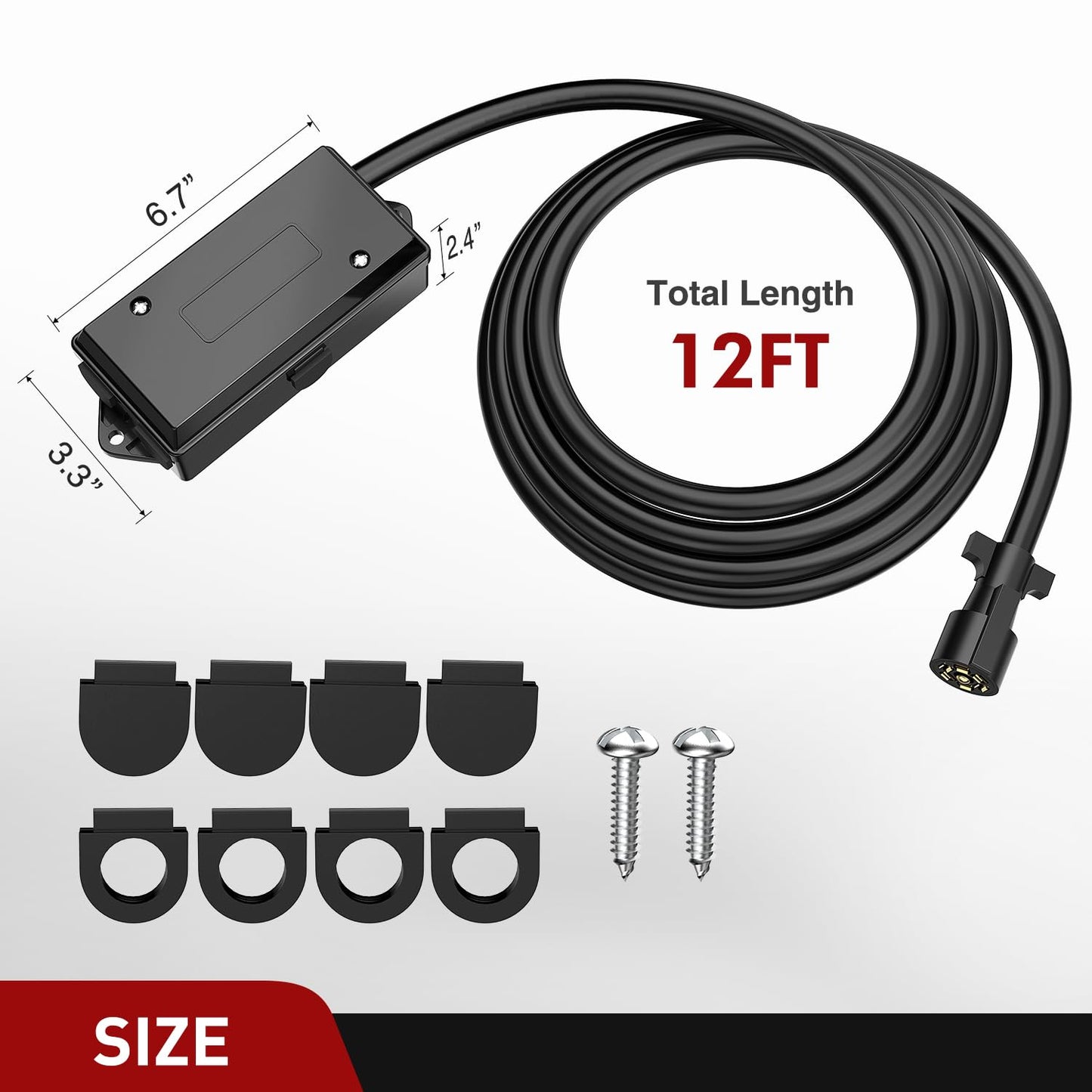 Nilight Heavy Duty 7 Way Inline Trailer Plug with 7 Gang Weatherproof Junction Box - 12 Feet Connector Cable Wiring Harness Suitable for RV Automotives Cars