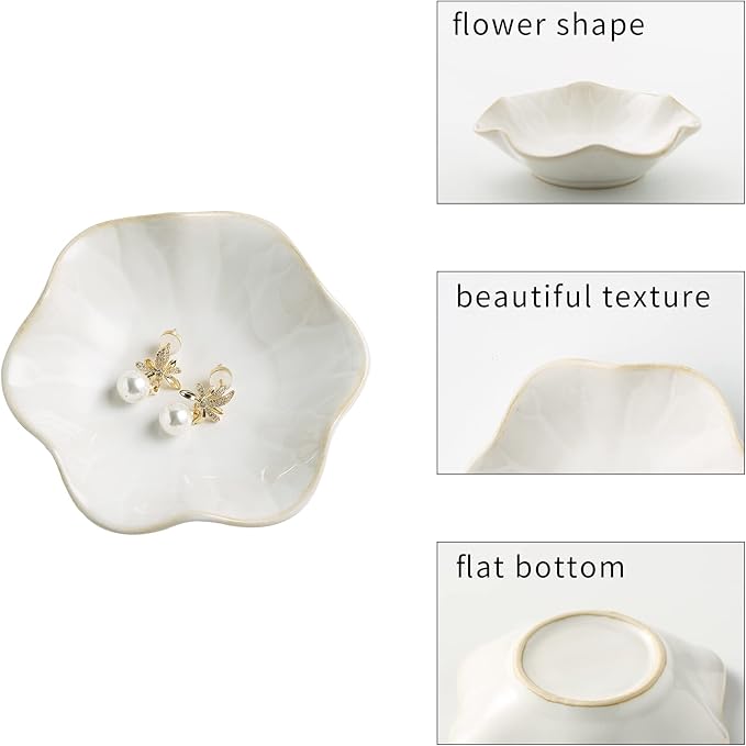 Jewelry Dish Tray, Ring Dish, Ceramic Trinket Tray, Key Bowl, Decorative Plate, for Friends Sisters Daughter Mother (Milky White)