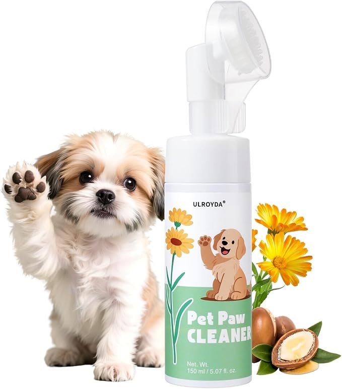 No-Rinse Dog paw Cleaner, Along with paw Washer, pet Dry Shampoo, Built-in Silicone Massage Brush Head, Effectively removes Dirt and Outdoor Grime, deodorizes, Suitable for All Dogs, 5.07fl.oz.
