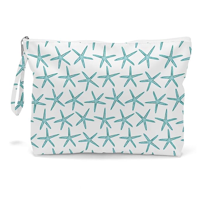 Fokongna Travel Makeup Bag - Wet Dry Bag for Swimsuit, Beach Pool Diapers, Dirty Yoga Gym Clothes - Zipper Pouch for Women, Sister, Friends - Ocean Sea Shells Beach Starfish