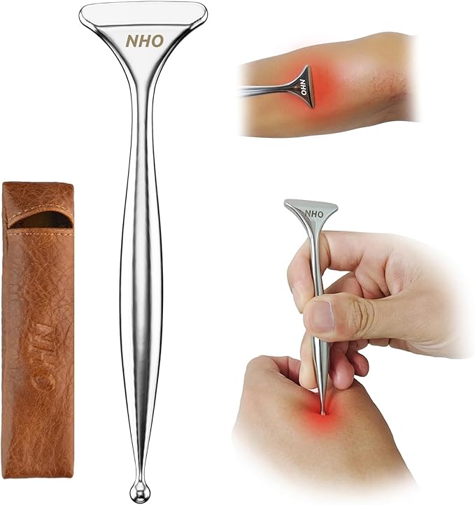 NHO 2-in-1 Acupuncture Pen,Fascia Blaster for Pain Relief, Stainless Steel Gua Sha Scraper & Acupressure Massage Pen, Dual-Ended Fascia Release Tool for Muscle, Neck, Face, Plantar Fasciitis Relief