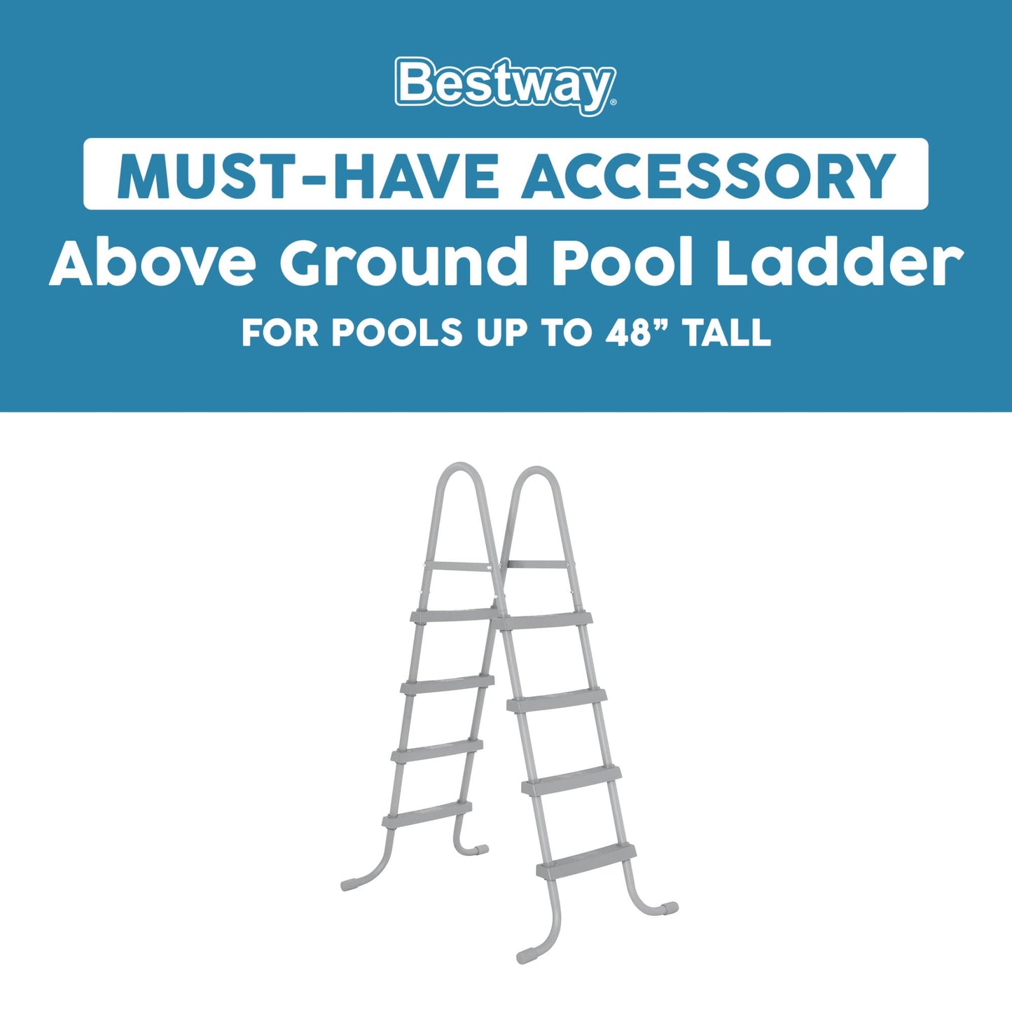 Bestway Above Ground Pool Ladder for Swimming Pools 42" or 48" Tall, Metal Frame Step Ladder with Plastic Steps for Pool Entry and Exit
