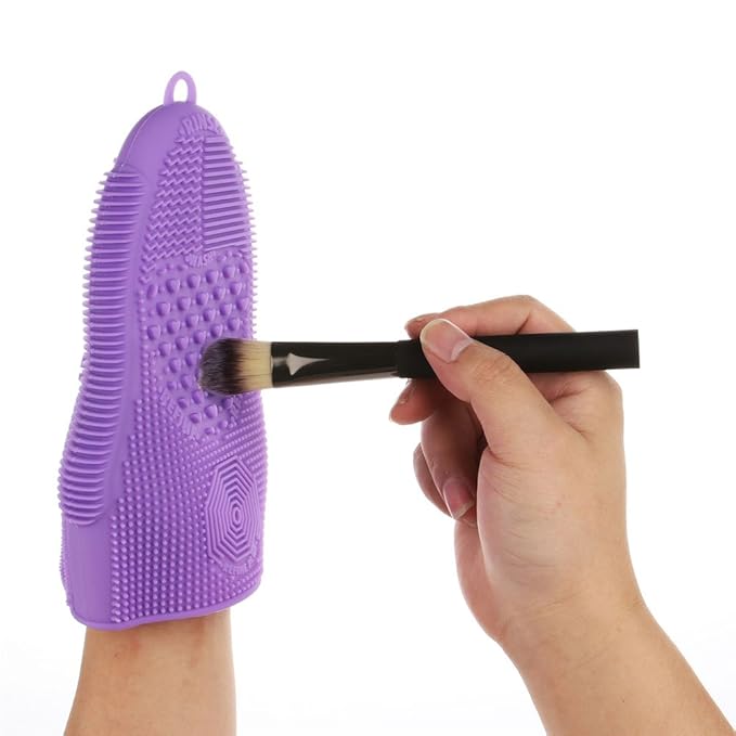ScivoKaval Makeup Brush Cleaner Glove Mat Mitt Silicone Cosmetic Cleaning Scrubber Tool Face Brushes and Eye Brush Washing Pad Purple