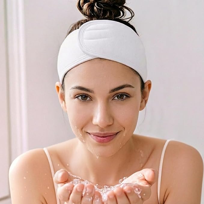 Spa Headband Velcro 3-Pack - Adjustable Terry Cloth Spa Headbands for Women, Facial Headband for Washing Face, Skincare, Makeup & Shower (Gray, White, Black)