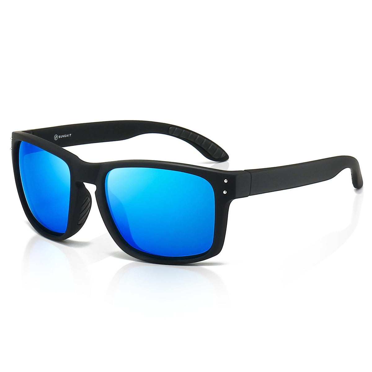 SUNGAIT Polarized Sports Sunglasses for Men Women: Blue Retro Square Shades UV400 for Driving Fishing Cycling Running Golf