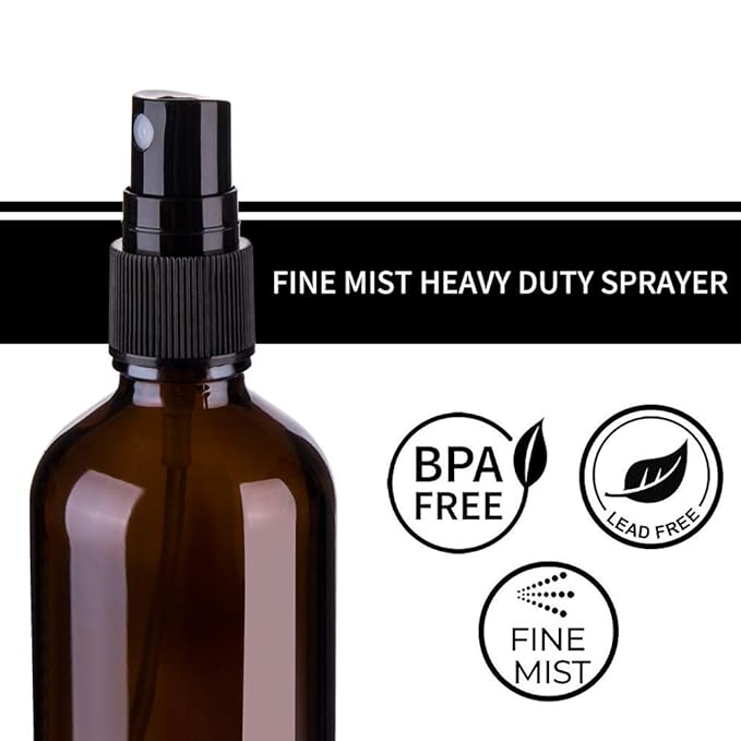 Hydior 4oz Amber Glass Spray Bottle for Essential Oil, Empty Fine Mist Spray Bottle, 6 Pack