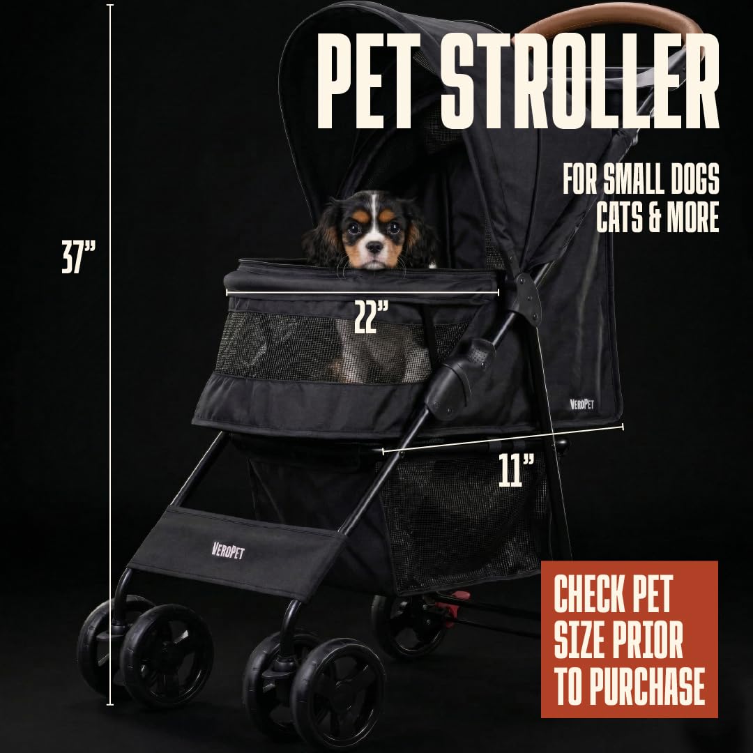 Pet Stroller for Small Dogs & Cats, Foldable Pet Stroller with Breathable Mesh, Storage Basket & Cup Holder, Lightweight 4-Wheel Dog Stroller, Portable Travel Pet Carrier (Up to 35 lbs)