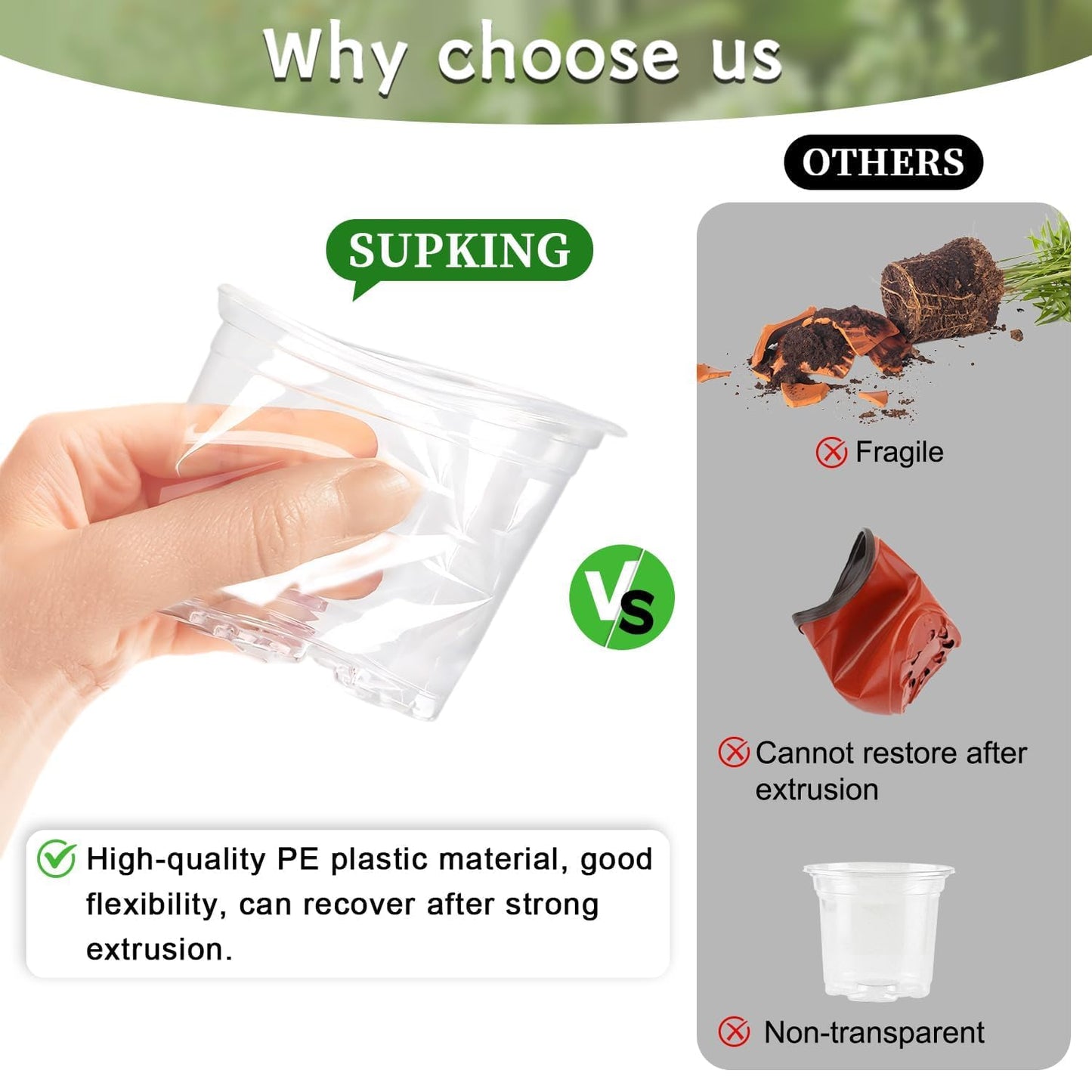 SupKing 6 Inch Clear Nursery Pots,20 Packs Large Plastic Seed Starters Durable Orchid Flower Pots with Drainage Holes for Transplanting Succulents Cuttings Seedlings Bonus 15 Labels