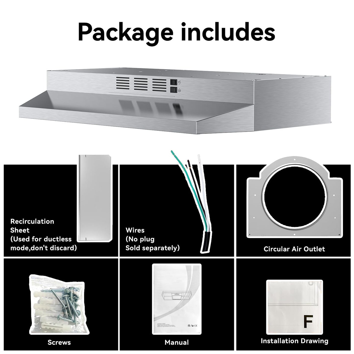 VIKIO HOME VKH-RC15-30-13 Range Hood, Stainless Steel Original Color