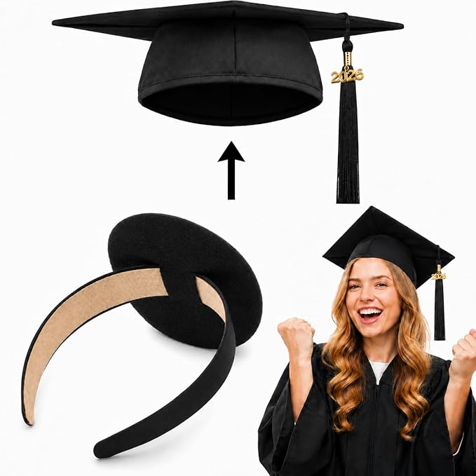 forenee Graduation Cap Headband Insert - Invisible Anti-Fall Grad Hat Holder for Secure Fit - Designed for Thick/Curly Hair & Braids - Graduation for Students