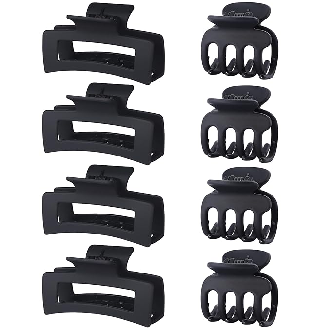 Medium Hair Clips for Women 8 Pcs Small Claw for Thin and Thick Hair 2 Styles Clips for Hair Combination Rectangle Jaw Clips Hair Accessories for Women and Girls (Black)