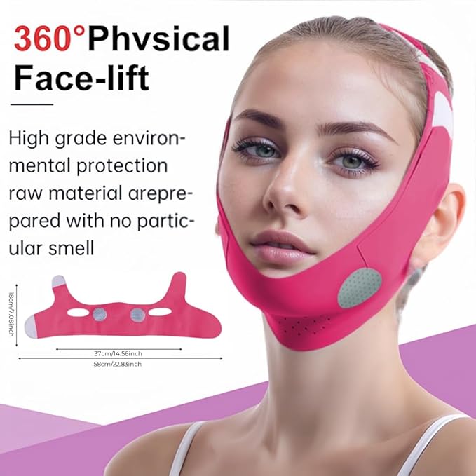 ROWMATE Graphene V-Line Mask Chin Up Mask V Shaped Face Mask Chin Strap for Sleeping,Jawline Shaper,Red,Small
