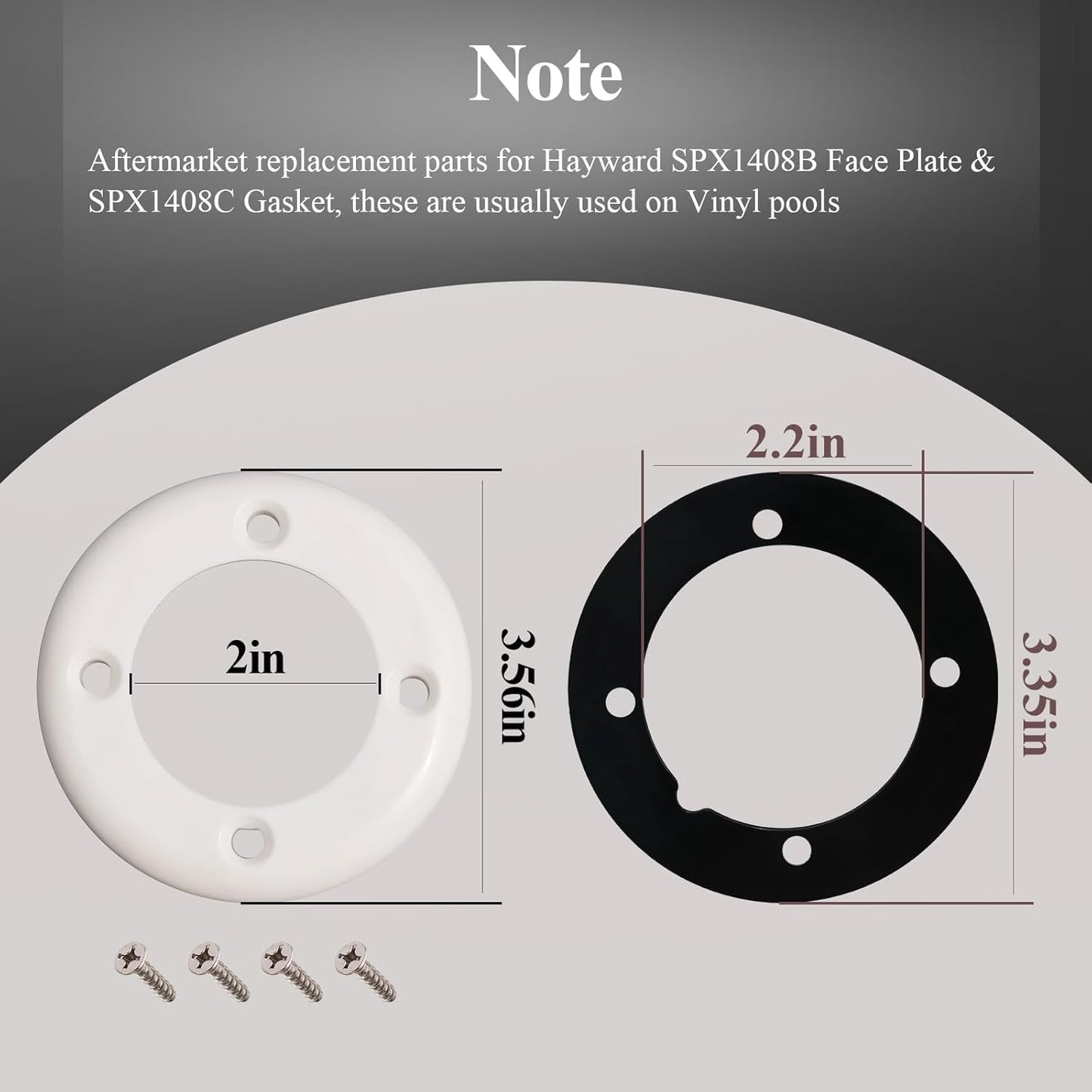 SPX1408B Face Plate & SPX1408C Gasket Compatible with Hayward Pool SP1408 SP1411, SP14071 Inlet Return Wall Fitting Kit,Vinyl Swimming Pool Return Wall Fitting Kit W/4 Face Plates, 8 Gaskets,16 Screws
