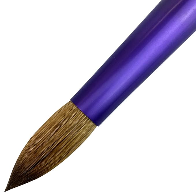 PANA Pure Kolinsky Hair Acrylic Nail Brush - Round Shape Purple Ferrule with Beige Wood Handle (Size 14) - Nail Brush for Acrylic Nail Application, Nail Extension, Manicure Pedicure Salon Beginner and