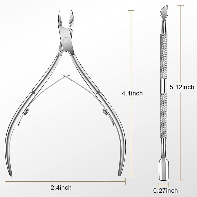 Cuticle Trimmer with Cuticle Pusher - Easkep Cuticle Remover Cuticle Nipper Professional Stainless Steel Cuticle Cutter Clipper Pedicure Manicure Tools for Fingernails and Toenails (D501-Silver)