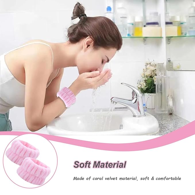 20 Pcs Wrist Bands for Washing Face, Absorbent Face Washing Wristbands, Spa Wrist Towels Beauty Towel Bands Arm Bands for Washing Face for Stop Water Running Down Arms