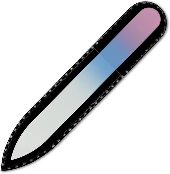 Mont Bleu Rainbow Crystal Nail File in Black Pouch - Small/Purse Size - Czech Tempered Glass - Handmade in Bohemia (Czech Republic)