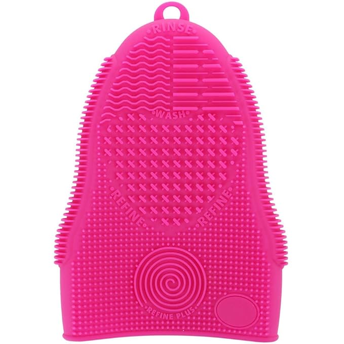 ScivoKaval Makeup Brush Cleaner Glove Mat Mitt Silicone Cosmetic Cleaning Scrubber Tool Face Brushes and Eye Brush Washing Pad Pink (Rose Red)