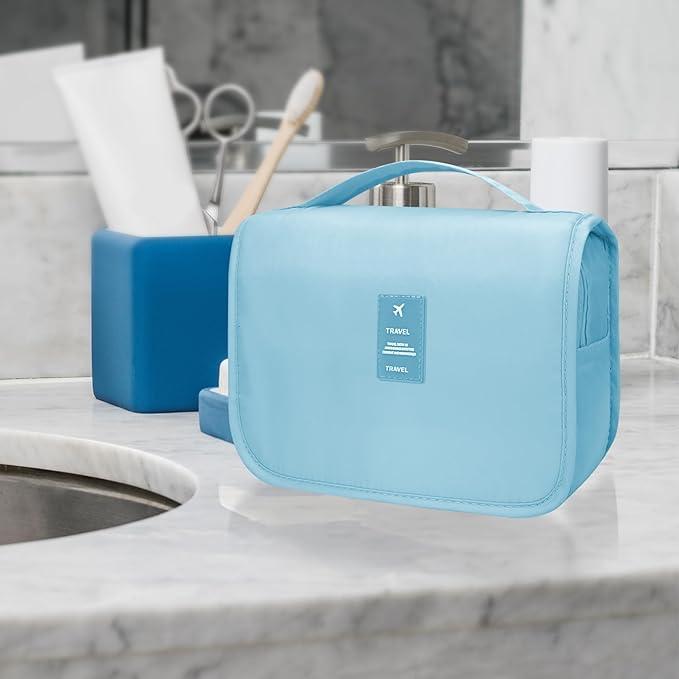 Large Capacity Toiletry Bag Travel Bag with Hanging Hook for Men and Women Waterproof Travel Cosmetic Bag Bathroom Storage Bag for Brushes Set, Full-Sized Shampoo,Accessories(Baby Blue)