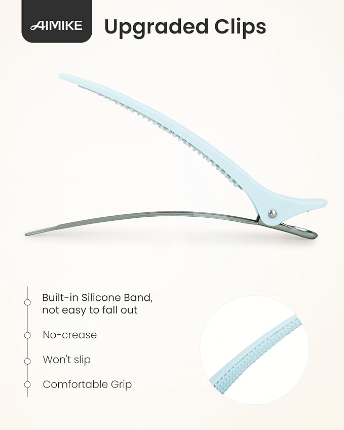AIMIKE Extended Sectioning Hair Clips w/Built-in Silicone Band, 4.8" No-Crease Non-Slip Hair Styling Clips for Thick, Long Hair – Blow Drying,Hair Rollers, Rust-Free –6 Pack, Morandi Misty Trio Series