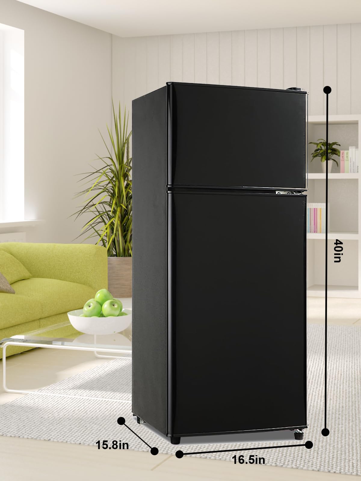 KRIB BLING Refrigerator with Freezer 3.8 Cu.Ft with 7 Level Adjustable Thermostat Control 2 Door Lock Fresh Energy Saving Top-Freezer Compact Refrigerator Black