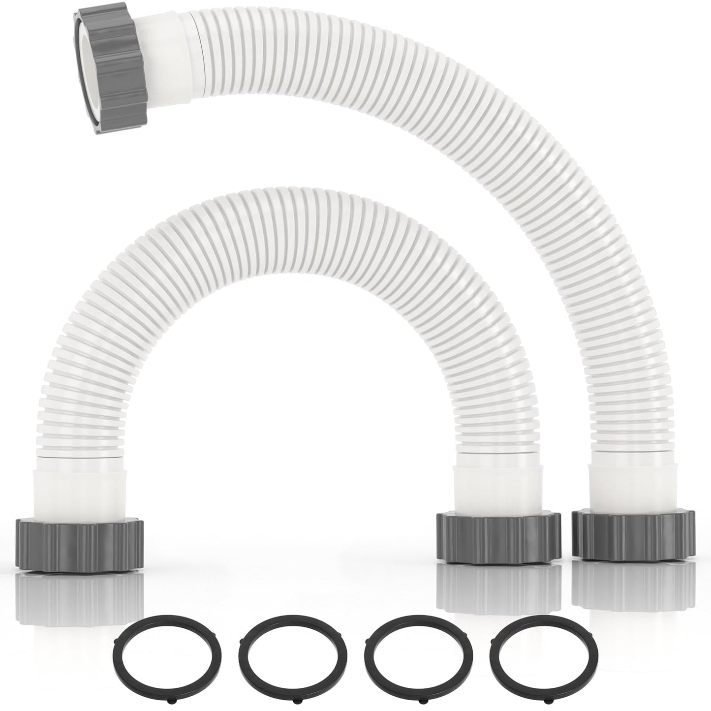HOMNUTS Pool Hoses for Above Ground 1.5’’ Diameter 16" Long Accessory Swimming Pool Replacement Hose, 2 Pack Filter Pump Hose Compatible with Pump Models