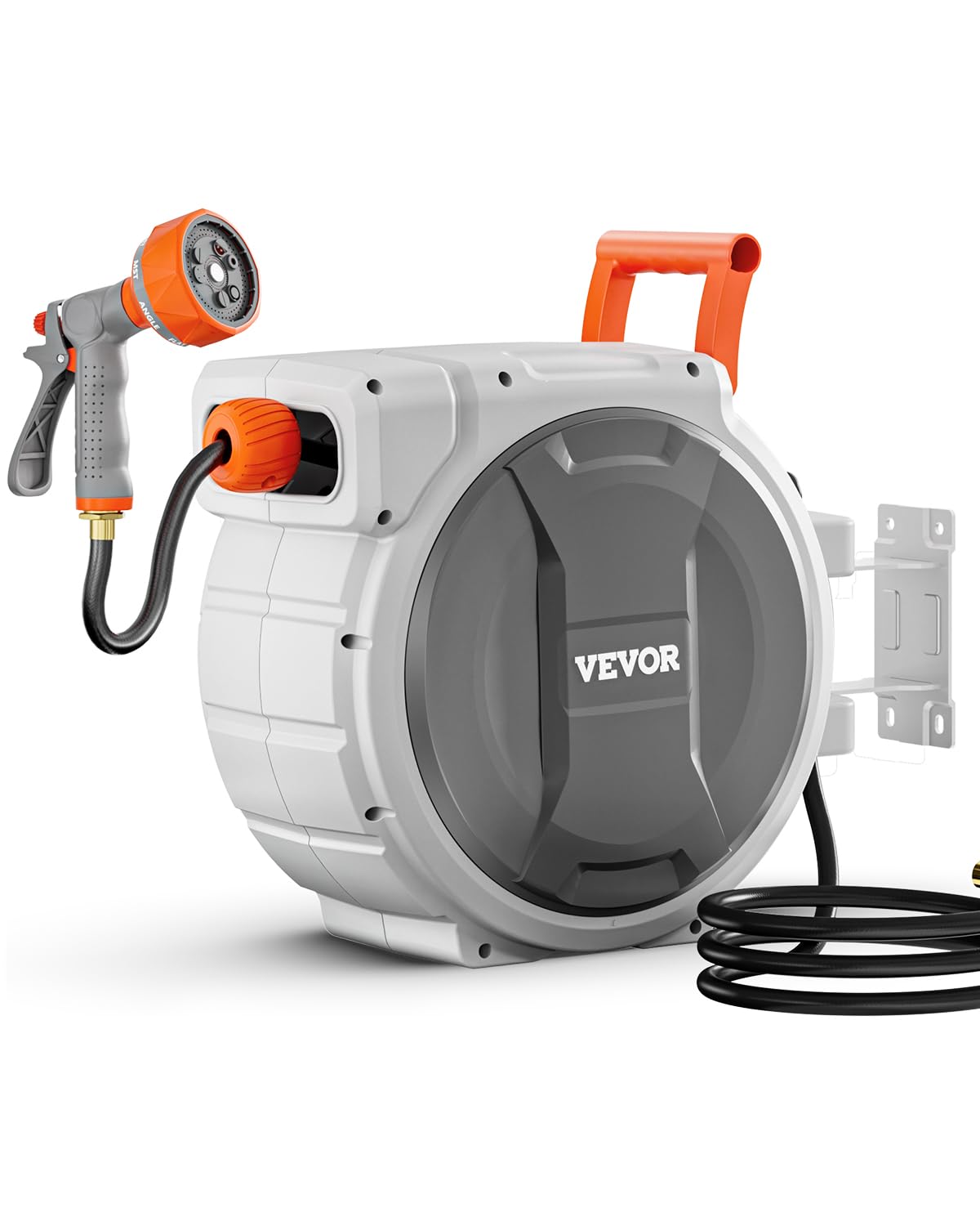 VEVOR Retractable Garden Hose Reel, 1/2 Inch x 145 ft Wall Mounted Hose Reel, Heavy Duty Garden Hose Reel with 9 Patterns Nozzle, Any Length Lock, Upgraded Slow Return System and 180Â°Swivel Bracket