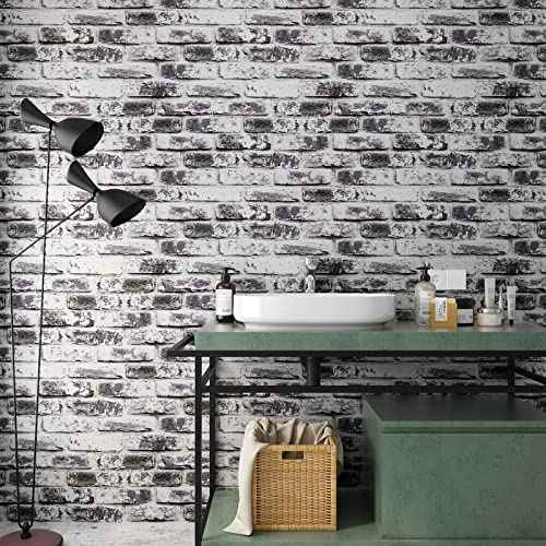 VaryPaper Distressed Grey Brick Wallpaper Peel and Stick Wallpaper 17.7''x78.7'' 3D Textured Faux Brick Wallpaper Removable Self Adhesive Brick Contact Paper for Walls Kitchen Backsplash Fireplace