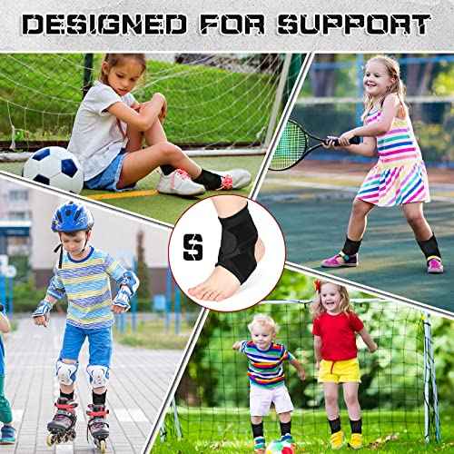 Honoson 2 Pcs Ankle Brace Kid Breathable Neoprene Ankle Support Compression Sleeve Achilles Tendonitis Relief Elastic Foot Brace with Adjustable Wrap for Sprained Plantar Fasciitis(Black,S)