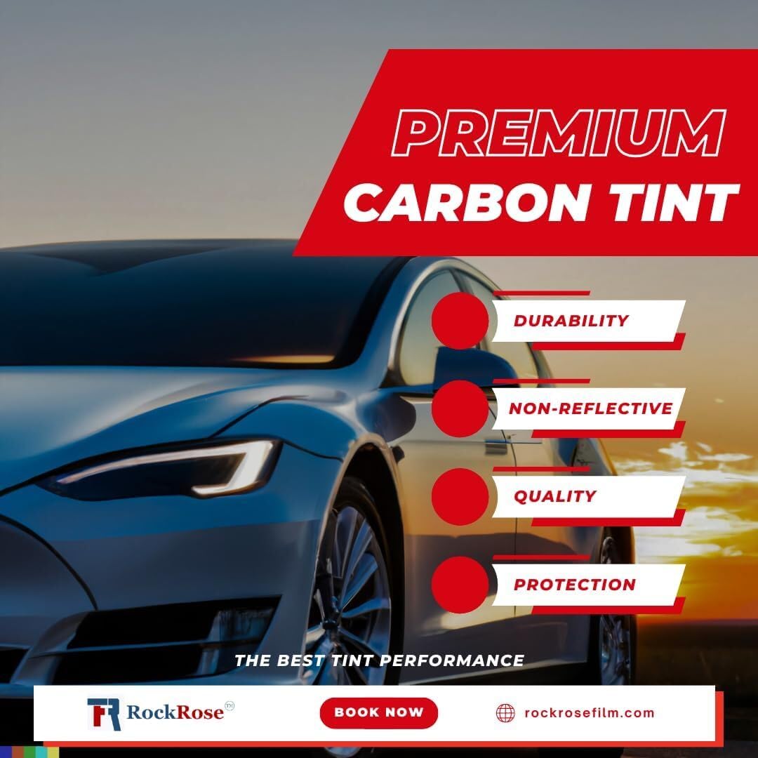 RockRose 20% Premium Carbon Car Window Tint Film 20 in x 10FT 2PLY Charcoal Privacy Film UV, Heat Blocking Tint for Car or Home Adhesive Film Easy Shrink, Plotter Friendly Pro Grade