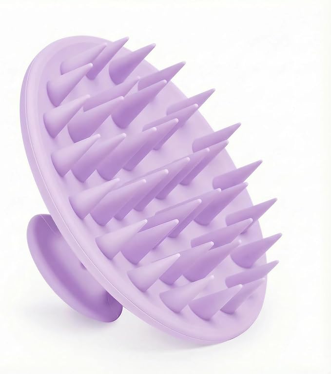 Silicone Scalp Massager Shampoo Brush, Scalp Brush for Hair Growth & Dandruff Removal, Hair Scrubber Scalp Stimulator Exfoliator Brush with Soft Bristles for Wet Dry Scalp Care (Light Purple)
