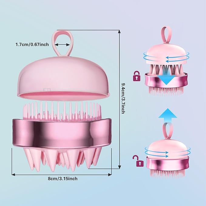 Unique 2-in-1 Design Wet & Dry Scalp Massager Shampoo Bath Brush for Hair Growth & Dandruff Removal, Hair Scrubber with Soft Silicone Bristles, Scalp Exfoliator for Scalp Care (Pink). Christmas Gift.