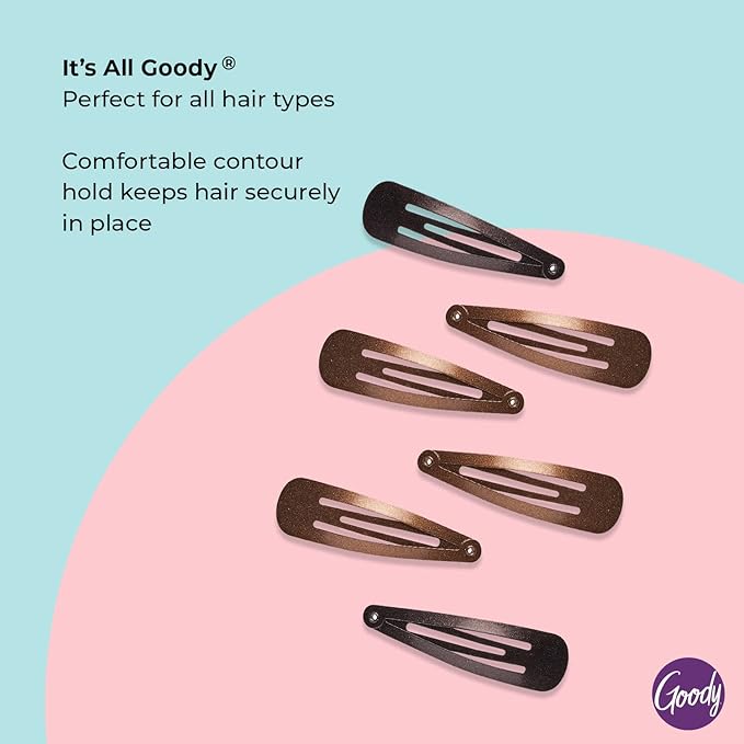Goody Snap & Go Metal Contour Clips, 6 Count, Brunette, Snap Clips, Suitable for All Hair Types, Pain-Free Hair Accessories for Women, Men, and Kids, All Day Comfort