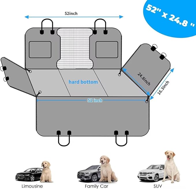 URPOWER Back Seat Extender for Dogs - Hard Bottom Dog Car Seat Cover Holds 550 lbs, Waterproof Dog Hammock Dogs Bed for Cars, SUVs, Pet Backseat Protector with Mesh Window & Large Space