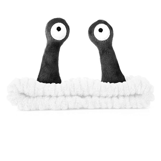 Face Wash Headband, Palm and Snail Spa Hair Bands Makeup Headbands Women Cartoon Cute Coral Fleece Elastic Headband Creative Hair Accessories for Washing Face Shower Sports (White&Black)