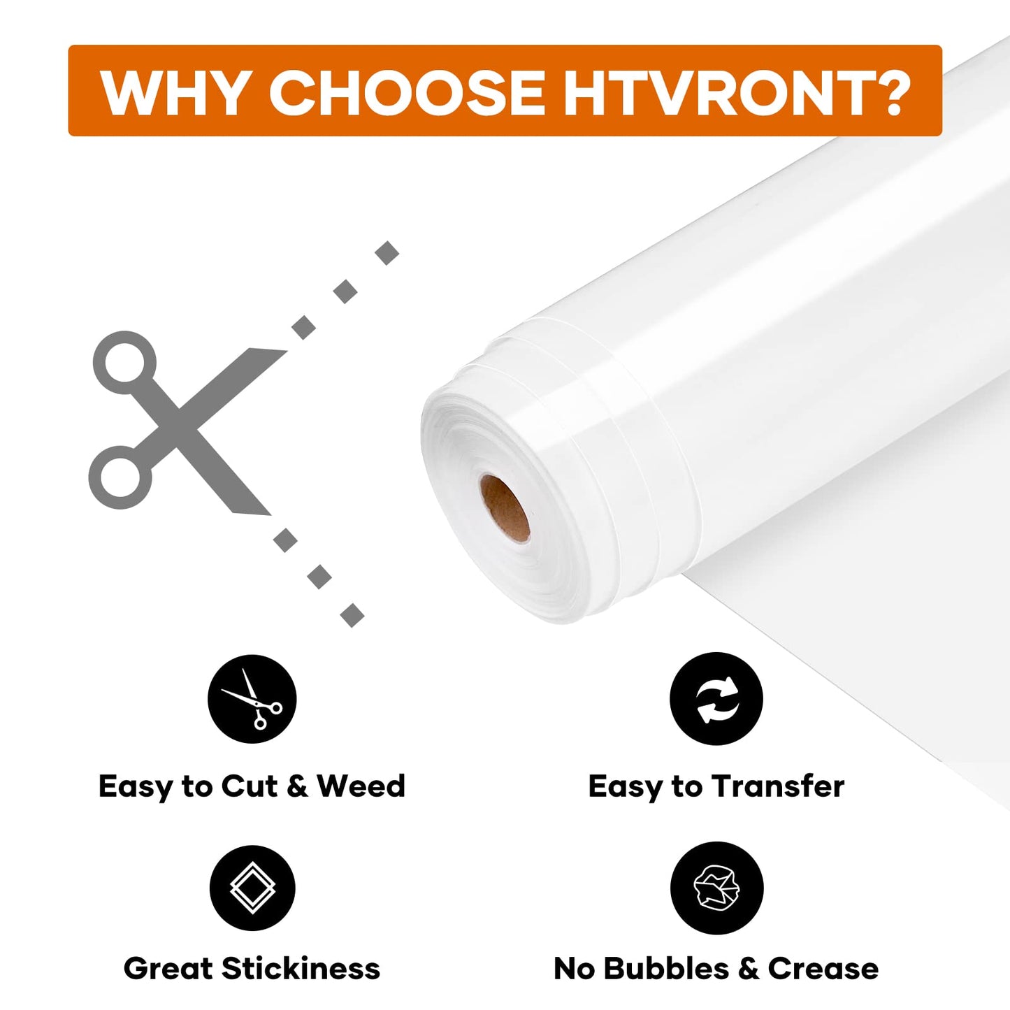 HTVRONT Heat Transfer Vinyl White Iron on Vinyl-12 x 60FT White HTV Vinyl Roll Easy to Cut & Weed for Heat Vinyl Design