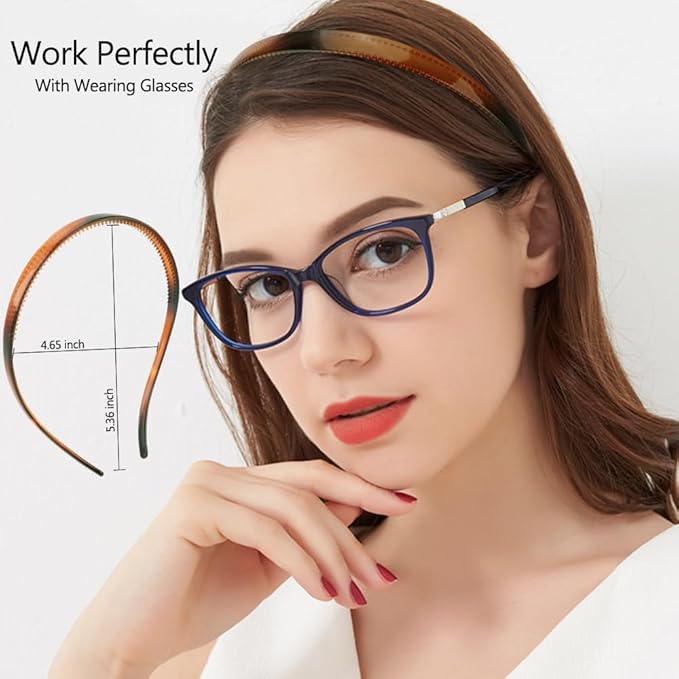 TOBATOBA Comfortable No Pressure Headbands for Glasses Wearers - Non Slip Square Sunglasses Headbands for Women & Girls, 6Pk