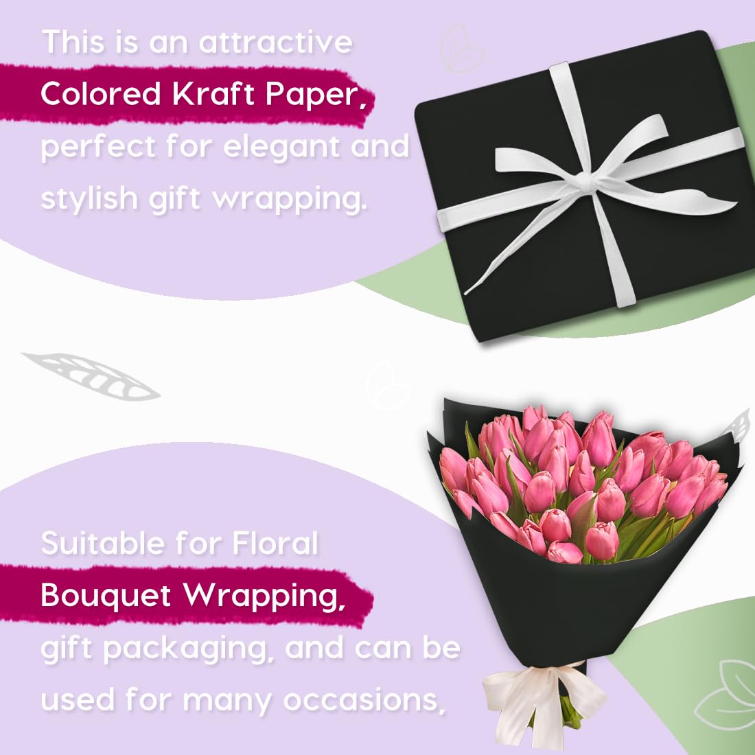 PerkHomy 36" x 1,440" (120') Black Kraft Paper Roll for Craft Bulletin Board Paper Art Table Covering Crafting Gift Wrapping Bouquet Packing Parcel 80GSM 55LB (Black, 36" x 120')