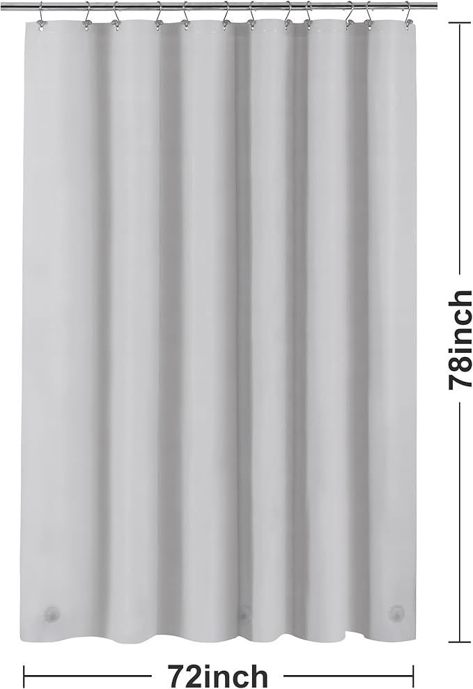 Barossa Design Gray Silver Long Shower Curtain Liner 78" Height - 3 Magnets & Waterproof Lightweight PEVA Shower Liner for Bath Tub, PVC Free, Metal Grommets, Silver Gray, 72x78