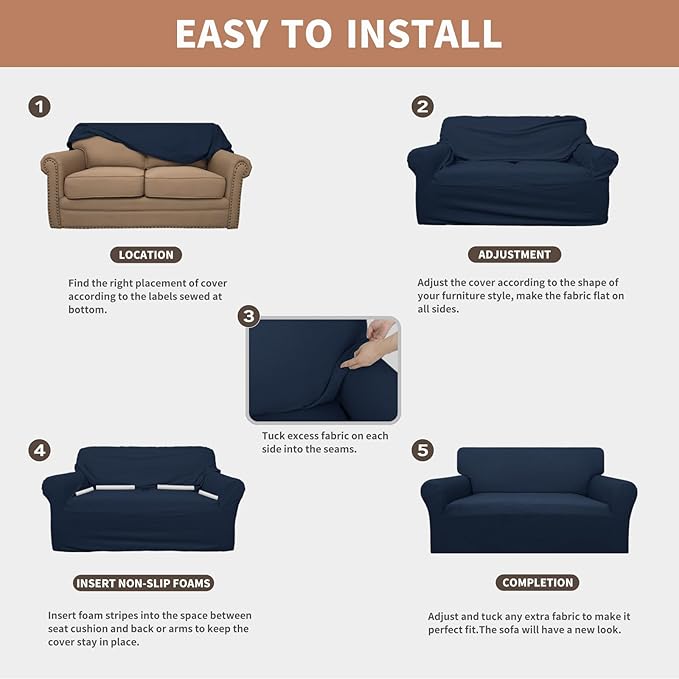 Easy-Going 100% Waterproof Couch Cover, Dual Waterproof Sofa Cover, Stretch Jacquard Sofa Slipcover, Leakproof Furniture Protector for Kids, Pets, Dog and Cat (Oversized Sofa, Dark Blue)