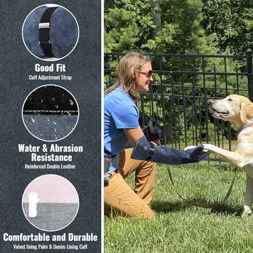 Heavy Duty Animal Handling Gloves - Cat Gloves Bite Proof, Ideal for Dog Training, Falconry, Welding, Gardening - 21.6 inch Grey Black