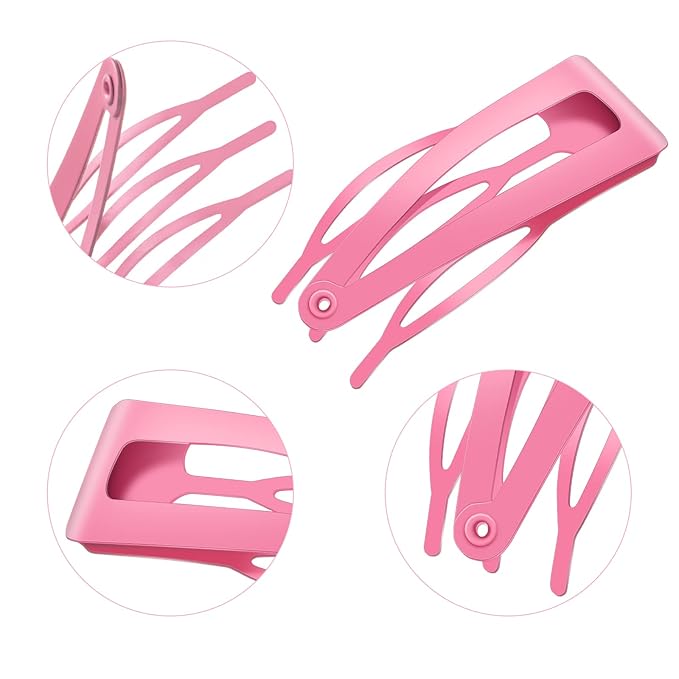 Chinco 24 Pcs Double Grip Hair Clips Metal Snap Clips Women Barrettes for Hair Making, Salon Supplies(Pink,2 Inch)